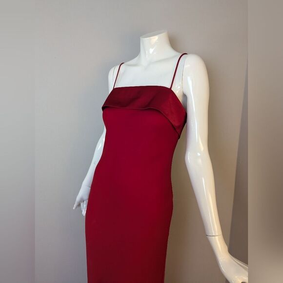 Vintage 90s Red Bias Cut Slip Dress by Jump Satin Sheer Overlay Spaghetti Strap - Picture 3 of 11
